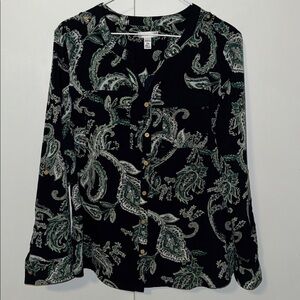 Croft & Barrow Paisley Print Button Down Shirt Blouse Long Sleeve Women’s M P
